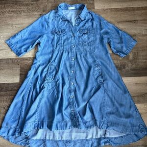 Just Living Size Medium Relax Fit Blue Button-Up Denim Dress with 4 Pockets